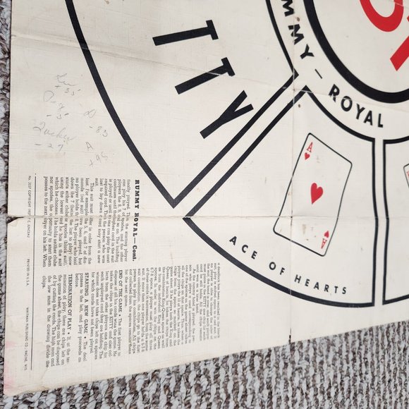 VINTAGE Rummy Royal Game Sheet Large 30"x30" Mat Box Whitman 1937 Wisconsin USA - Picture 7 of 10